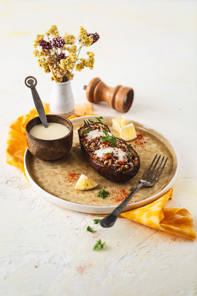 Aubergine farcie au quinoa et Cancoillotte