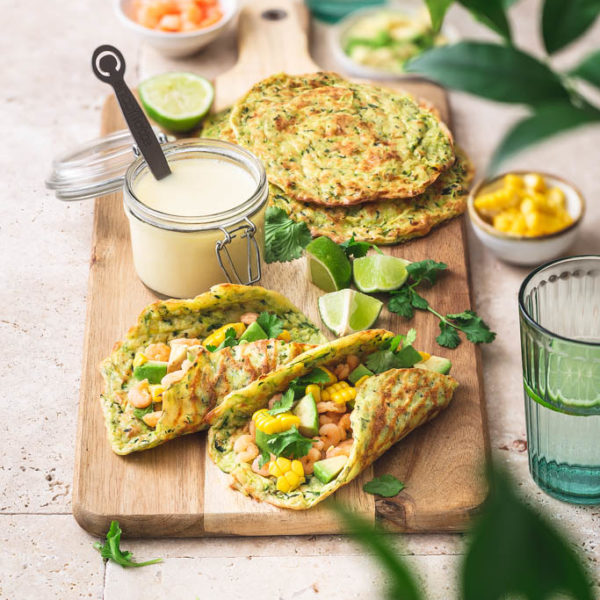 Tacos de courgettes à la Cancoillotte et sa garniture