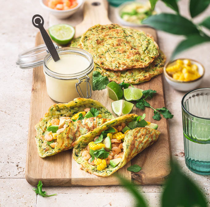 Tacos de courgettes à la Cancoillotte et sa garniture