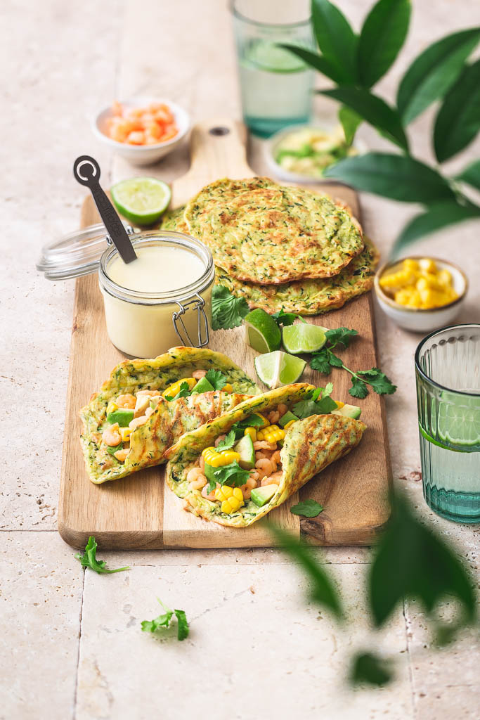 Tacos de courgettes à la Cancoillotte et sa garniture