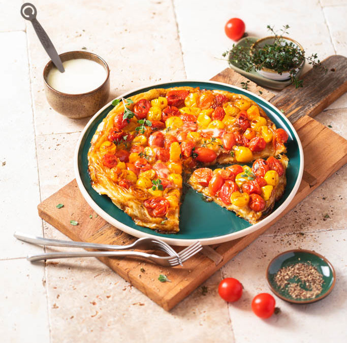 Tarte tatin de tomates cerise à la Cancoillotte